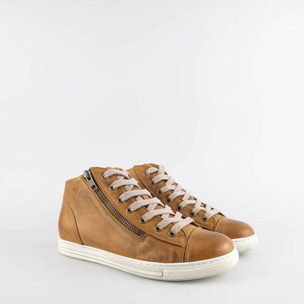Olivia Cognac Leather High Sneakers