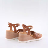 Women's brandy leather heel sandal by AQA Shoes.