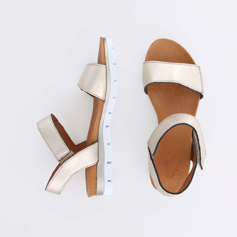 Mab Gold Leather Flat Sandals