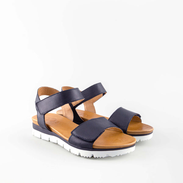 Mab Black Leather Flat Sandals