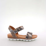 Mab Taupe/Print Leather Flat Sandals