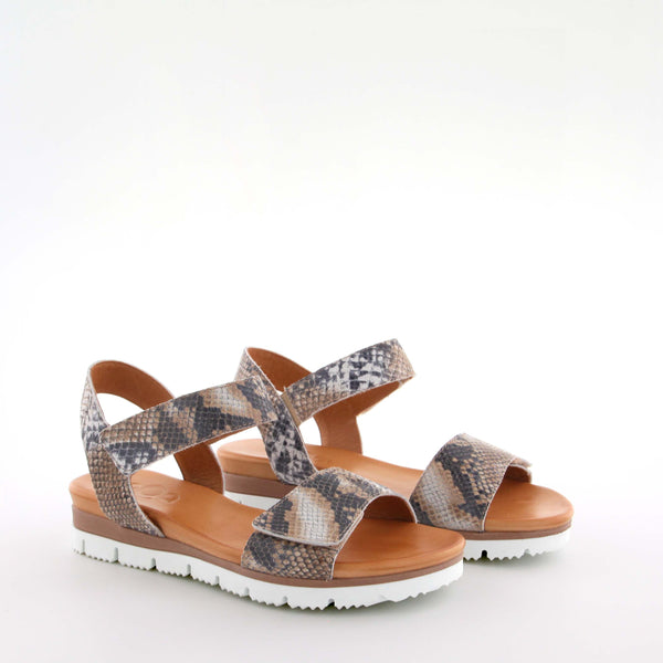 Mab Taupe/Print Leather Flat Sandals