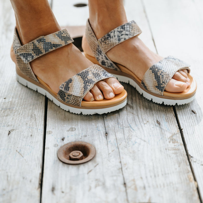 Mab Taupe/Print Leather Flat Sandals