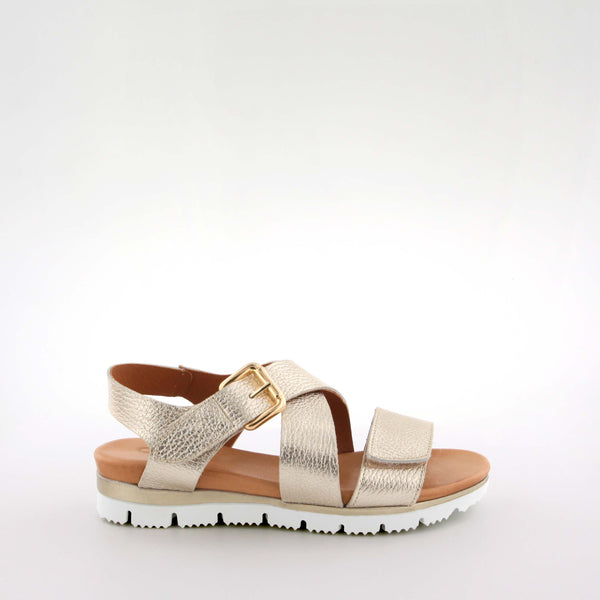 Maud Gold Leather Flat Sandals