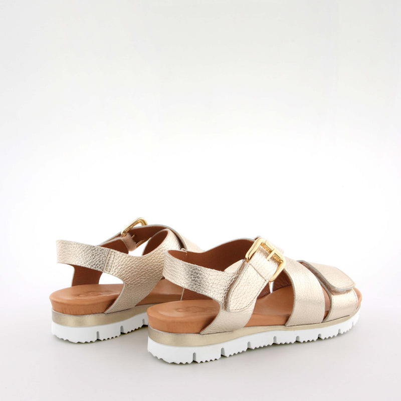 Maud Gold Leather Flat Sandals