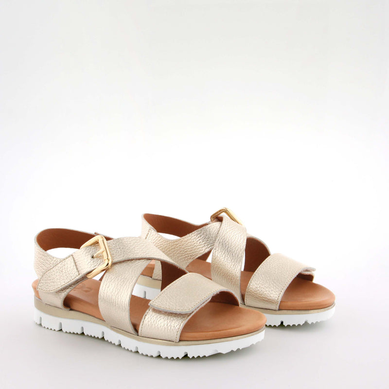 Maud Gold Leather Flat Sandals