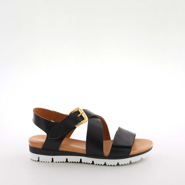 Maud Black Leather Flat Sandals