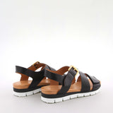 Maud Black Leather Flat Sandals