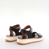 Aleta Black Leather Flat Sandals