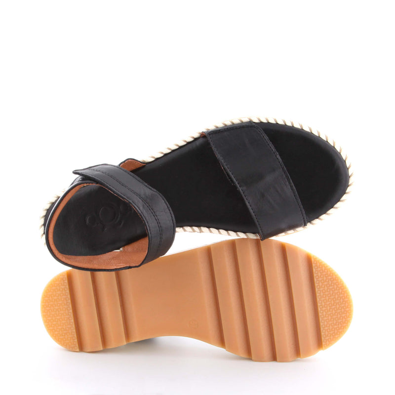 Aleta Black Leather Flat Sandals