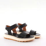 Aleta Black Leather Flat Sandals