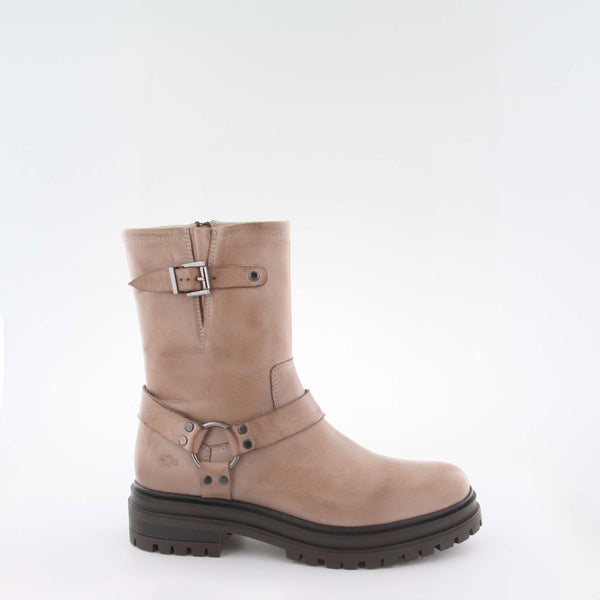 Women's beige leather biker boot by AQA Shoes