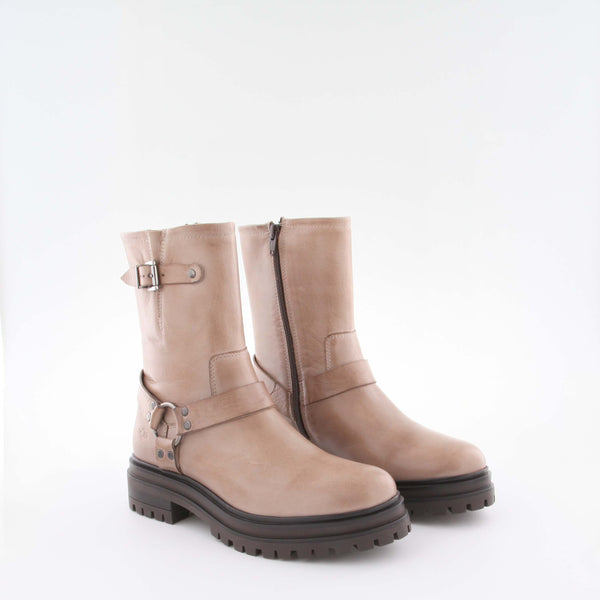 Women's beige leather biker boot by AQA Shoes