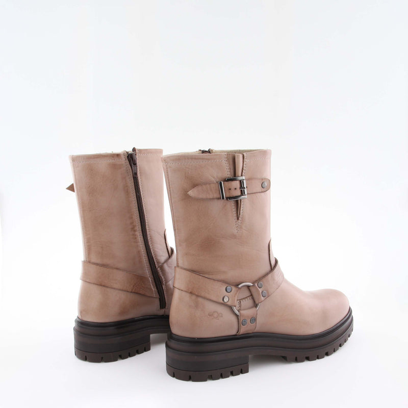 Women's beige leather biker boot by AQA Shoes