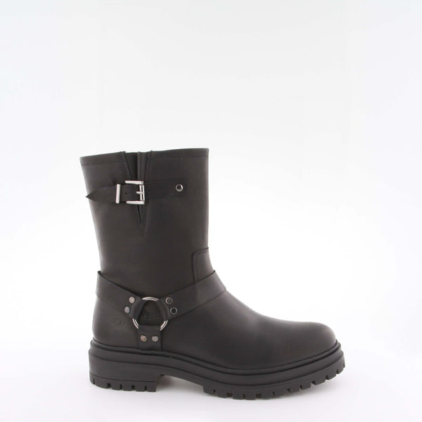 Women's black leather biker boot by AQA Shoes