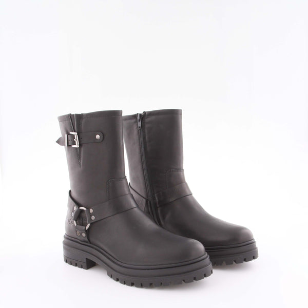 Women's black leather biker boot by AQA Shoes