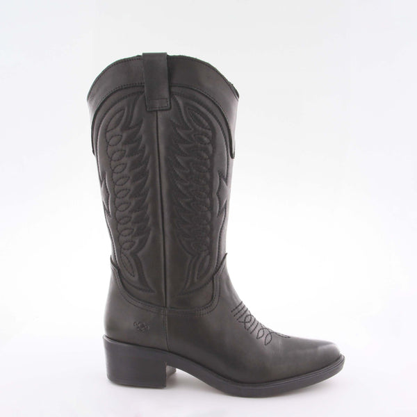 Women's black leather western boot by AQA Shoes