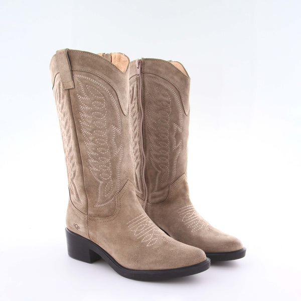 Women's taupe suede western boot by AQA Shoes