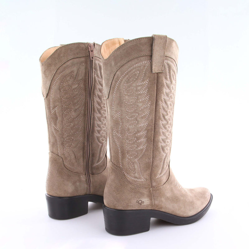 Women's taupe suede western boot by AQA Shoes