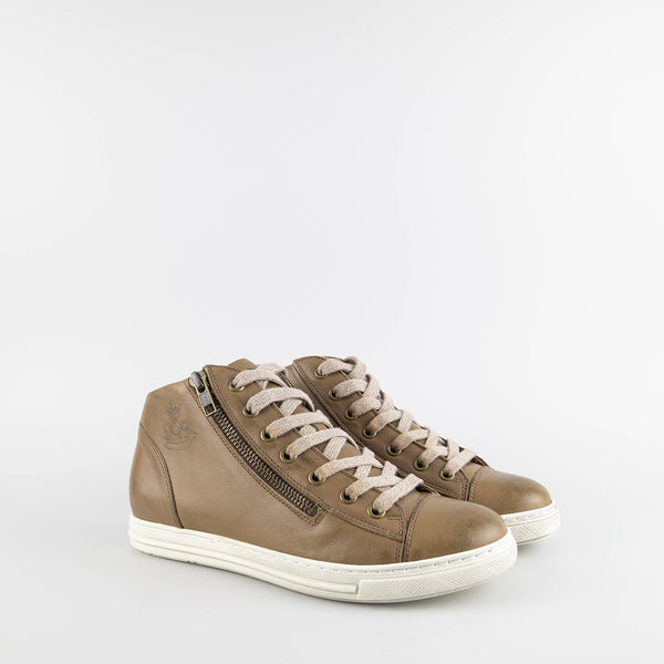 Olivia Taupe Leather High Sneakers