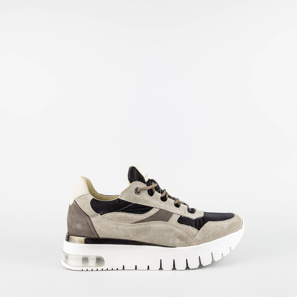 Destiny Taupe Suede Nylon Leather High Sneakers aqashoes