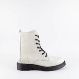 Alanis White Leather Combat Boots