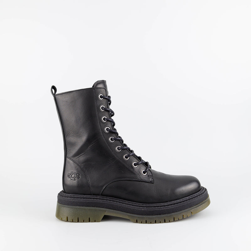 Chantal Black Leather Combat Boots
