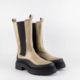 Caitlin Beige/Black Leather Chelsea Boots
