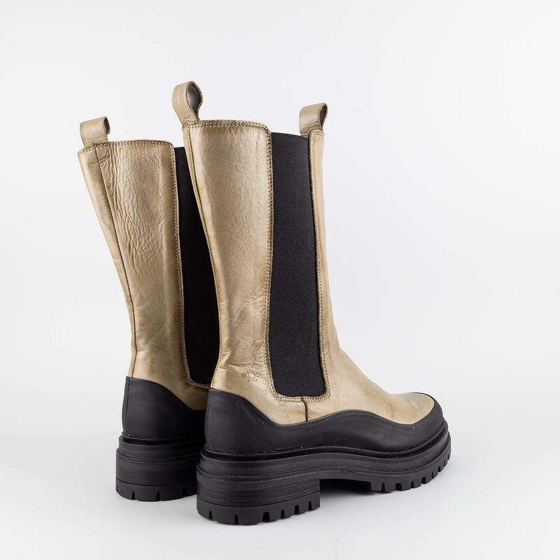 Caitlin Beige/Black Leather Chelsea Boots
